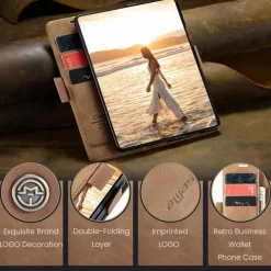 Phone Case For Samsung Galaxy Z Fold 7 Z Fold 6 Z Fold 5 Z Fold 4 Flip Cover with Stand Holder Magnetic Card Slot Retro TPU PU Leather