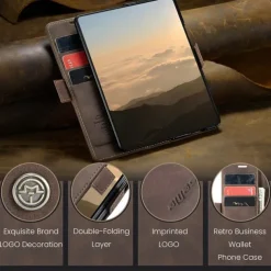 Phone Case For Samsung Galaxy Z Fold 7 Z Fold 6 Z Fold 5 Z Fold 4 Flip Cover with Stand Holder Magnetic Card Slot Retro TPU PU Leather