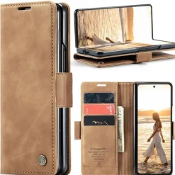 Phone Case For Samsung Galaxy Z Fold 7 Z Fold 6 Z Fold 5 Z Fold 4 Flip Cover with Stand Holder Magnetic Card Slot Retro TPU PU Leather