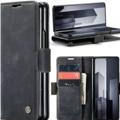 Phone Case For Samsung Galaxy Z Fold 7 Z Fold 6 Z Fold 5 Z Fold 4 Flip Cover with Stand Holder Magnetic Card Slot Retro TPU PU Leather