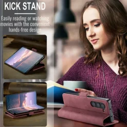 Phone Case For Samsung Galaxy Z Fold 7 Z Fold 6 Z Fold 5 Z Fold 4 Flip Cover with Stand Holder Magnetic Card Slot Retro TPU PU Leather