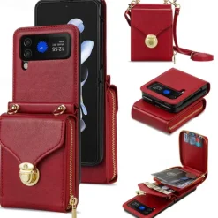 Phone Case For Samsung Galaxy Z Flip 6 Z Flip 5 Z Flip 4 Z Flip 3 Back Cover Flip Cover Zipper with Lanyard Card Slot Retro PC PU Leather