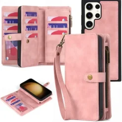 Phone Case For Samsung Galaxy S23 Ultra Plus S22 Plus Ultra S21 FE A14 A54 A73 A32 A42 A22 Wallet Case Detachable Zipper with Wrist Strap Solid Colored TPU PU Leather