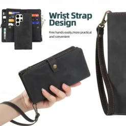 Phone Case For Samsung Galaxy S23 Ultra Plus S22 Plus Ultra S21 FE A14 A54 A73 A32 A42 A22 Wallet Case Detachable Zipper with Wrist Strap Solid Colored TPU PU Leather