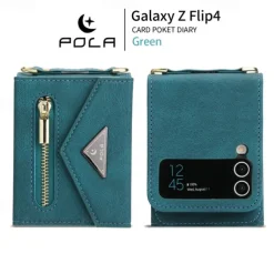 Phone Case For Z Flip 6 Z Flip 5 Z Flip 4 Z Flip 3 Back Cover with Stand Holder Zipper with Lanyard Retro TPU PU Leather