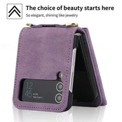Phone Case For Z Flip 6 Z Flip 5 Z Flip 4 Z Flip 3 Back Cover with Stand Holder Zipper with Lanyard Retro TPU PU Leather
