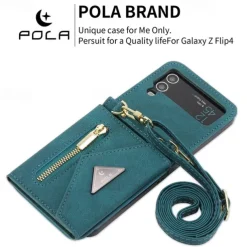 Phone Case For Z Flip 6 Z Flip 5 Z Flip 4 Z Flip 3 Back Cover with Stand Holder Zipper with Lanyard Retro TPU PU Leather