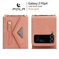 Phone Case For Z Flip 6 Z Flip 5 Z Flip 4 Z Flip 3 Back Cover with Stand Holder Zipper with Lanyard Retro TPU PU Leather