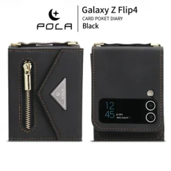 Phone Case For Z Flip 6 Z Flip 5 Z Flip 4 Z Flip 3 Back Cover with Stand Holder Zipper with Lanyard Retro TPU PU Leather