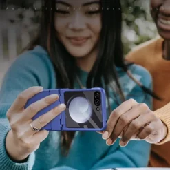 Phone Case For Z Flip 6 Z Flip 5 Back Cover with Screen Protector Shockproof Retro TPU PC