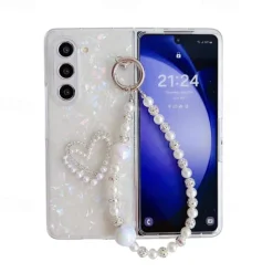 Phone Case For Z Fold 7 Z Fold 6 Z Fold 5 Z Fold 4 Z Fold 3 Back Cover with Wrist Strap Shockproof Retro PC