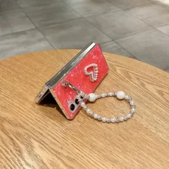 Phone Case For Z Fold 7 Z Fold 6 Z Fold 5 Z Fold 4 Z Fold 3 Back Cover with Wrist Strap Shockproof Retro PC