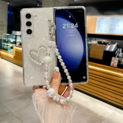 Phone Case For Z Fold 7 Z Fold 6 Z Fold 5 Z Fold 4 Z Fold 3 Back Cover with Wrist Strap Shockproof Retro PC