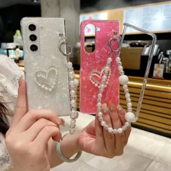 Phone Case For Z Fold 7 Z Fold 6 Z Fold 5 Z Fold 4 Z Fold 3 Back Cover with Wrist Strap Shockproof Retro PC