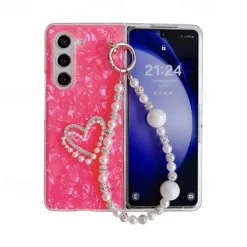 Phone Case For Z Fold 7 Z Fold 6 Z Fold 5 Z Fold 4 Z Fold 3 Back Cover with Wrist Strap Shockproof Retro PC