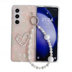 Phone Case For Z Fold 7 Z Fold 6 Z Fold 5 Z Fold 4 Z Fold 3 Back Cover with Wrist Strap Shockproof Retro PC