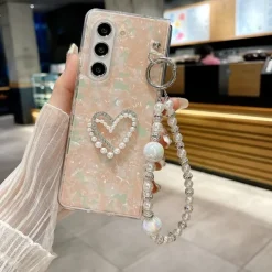 Phone Case For Z Fold 7 Z Fold 6 Z Fold 5 Z Fold 4 Z Fold 3 Back Cover with Wrist Strap Shockproof Retro PC