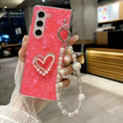 Phone Case For Z Fold 7 Z Fold 6 Z Fold 5 Z Fold 4 Z Fold 3 Back Cover with Wrist Strap Shockproof Retro PC