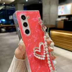 Phone Case For Z Fold 7 Z Fold 6 Z Fold 5 Z Fold 4 Z Fold 3 Back Cover with Wrist Strap Shockproof Retro PC