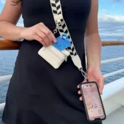 Phone Strap with Zippered Pouch Adjustable Nylon Canvas Crossbody Lanyard Detachable Wristlet & Innovative Hanging Phone Card