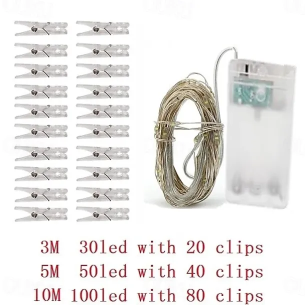 Photo Clip String Lights 3M LED Fairy Lights Outdoor Wedding Decoration Battery Operated Christmas Patio Wedding Decoration Party Home