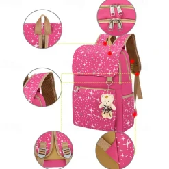 4-Piece Starry Backpack Set for Girls - Includes Backpack, Shoulder Bag, Purse, and Pencil Case - Available in Pink, Purple, Blue, and Black
