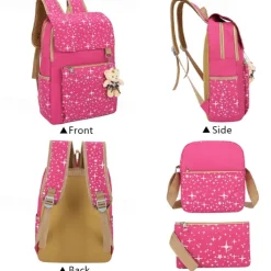 4-Piece Starry Backpack Set for Girls - Includes Backpack, Shoulder Bag, Purse, and Pencil Case - Available in Pink, Purple, Blue, and Black