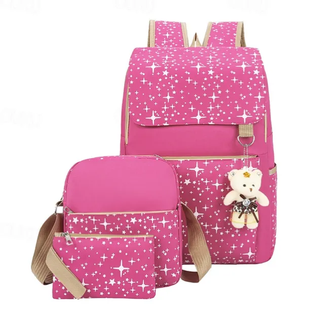 4-Piece Starry Backpack Set for Girls - Includes Backpack, Shoulder Bag, Purse, and Pencil Case - Available in Pink, Purple, Blue, and Black