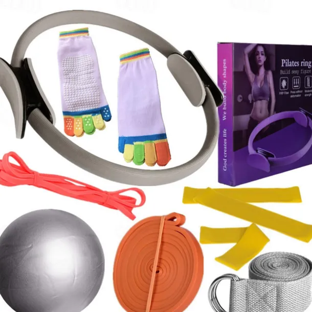 Pilates Circle Ten Piece Yoga Ball Latex Elastic Ring Resistance Belt Stretch Band Yoga Socks Fitness Set