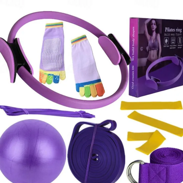 Pilates Circle Ten Piece Yoga Ball Latex Elastic Ring Resistance Belt Stretch Band Yoga Socks Fitness Set