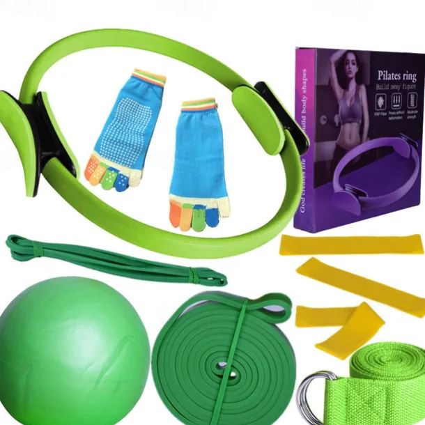 Pilates Circle Ten Piece Yoga Ball Latex Elastic Ring Resistance Belt Stretch Band Yoga Socks Fitness Set
