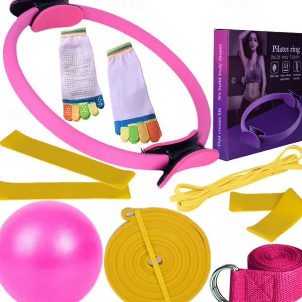 Pilates Circle Ten Piece Yoga Ball Latex Elastic Ring Resistance Belt Stretch Band Yoga Socks Fitness Set