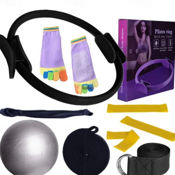 Pilates Circle Ten Piece Yoga Ball Latex Elastic Ring Resistance Belt Stretch Band Yoga Socks Fitness Set