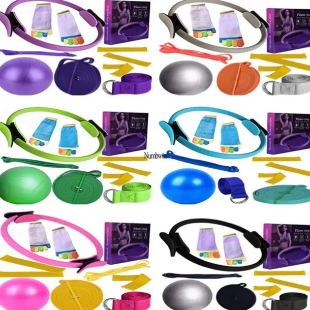 Pilates Circle Ten Piece Yoga Ball Latex Elastic Ring Resistance Belt Stretch Band Yoga Socks Fitness Set