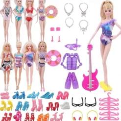 Pink Doll Clothes and Accessories,30cm Doll Clothing Accessories 40-Piece Set Combination Accessories Swimsuit Swimsuit Little Girl Children'S Toy Accessories(Doll not included)