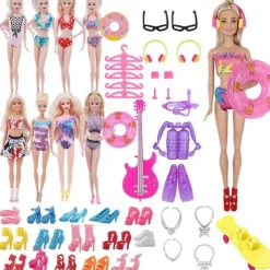Pink Doll Clothes and Accessories,30cm Doll Clothing Accessories 40-Piece Set Combination Accessories Swimsuit Swimsuit Little Girl Children'S Toy Accessories（Doll not included）