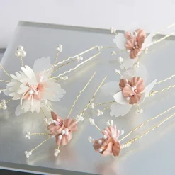 Pink Floral Crown Headband And Hairpins Color Hairband Flower Tiara Bridal Hair Accessories Hair Pins Set Hair Jewelry For Women