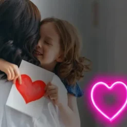 Pink Heart Neon Sign LED Light Battery Operated / USB Powered Table and Wall Decor Lamp for Dorm Girl's Room Mothers Day Valentine's Day Party Birthday Home Christmas Decoration