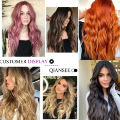 Pink Wig 26inch Long Wavy Wigs for Women Middle Part Curly Wig Natural Looking Heat Resistant Fiber Synthetic Wigs for Daily Use