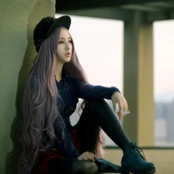 Pink Wigs For Women Synthetic Wig Cosplay Wig Wavy Kardashian Wavy Asymmetrical with Bangs Wig Pink Long Pink Synthetic Hair Women's with Bangs Pink Halloween Wigs