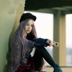 Pink Wigs For Women Synthetic Wig Cosplay Wig Wavy Kardashian Wavy Asymmetrical with Bangs Wig Pink Long Pink Synthetic Hair Women's with Bangs Pink Halloween Wigs