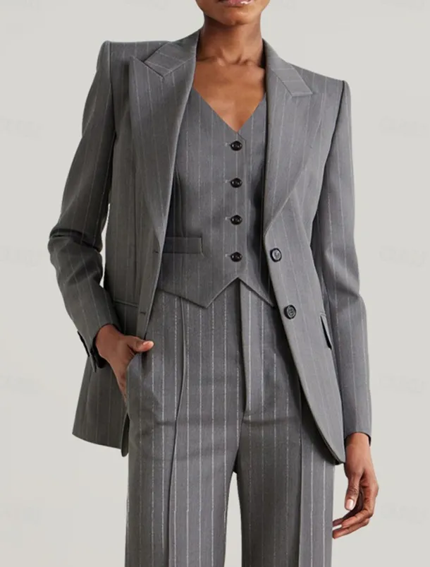 Pinstripe Women's Blazers Mother of the Bride Elegant Long Sleeve with Buttons