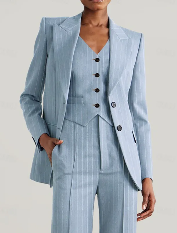 Pinstripe Women's Blazers Mother of the Bride Elegant Long Sleeve with Buttons