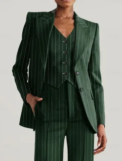 Pinstripe Women's Blazers Mother of the Bride Elegant Long Sleeve with Buttons