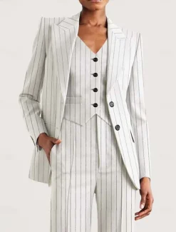 Pinstripe Women's Blazers Mother of the Bride Elegant Long Sleeve with Buttons