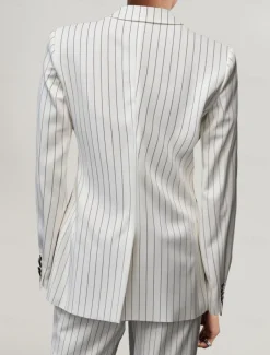Pinstripe Women's Blazers Mother of the Bride Elegant Long Sleeve with Buttons