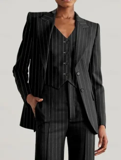 Pinstripe Women's Blazers Mother of the Bride Elegant Long Sleeve with Buttons