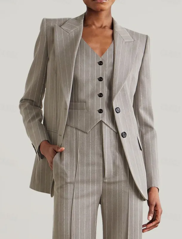 Pinstripe Women's Blazers Mother of the Bride Elegant Long Sleeve with Buttons