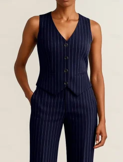 Pinstripe Women's Suits Vest Mother of the Bride Elegant Simple V Neck Sleeveless Sleeve with Buttons