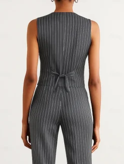 Pinstripe Women's Suits Vest Mother of the Bride Elegant Simple V Neck Sleeveless Sleeve with Buttons